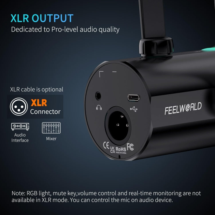 FEELWORLD PM1-AS XLR/USB Dynamic Microphone for Podcasting Recording Gaming Live Streaming with Boom Arm