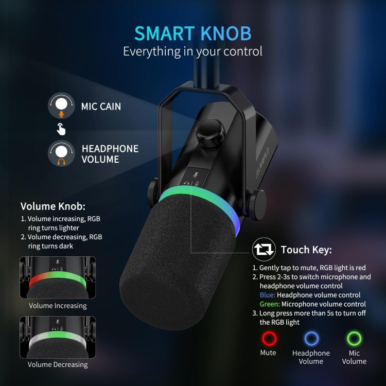 FEELWORLD PM1-AS XLR/USB Dynamic Microphone for Podcasting Recording Gaming Live Streaming with Boom Arm