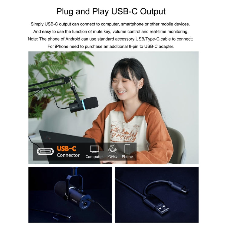 FEELWORLD PM1 XLR/USB Dynamic Microphone for Podcasting Recording Gaming Live Streaming