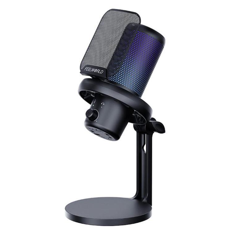 FEELWORLD VM1 USB Condenser Gaming Microphone for Streaming Noise Cancellation Mute RGB Light Desktop Stand