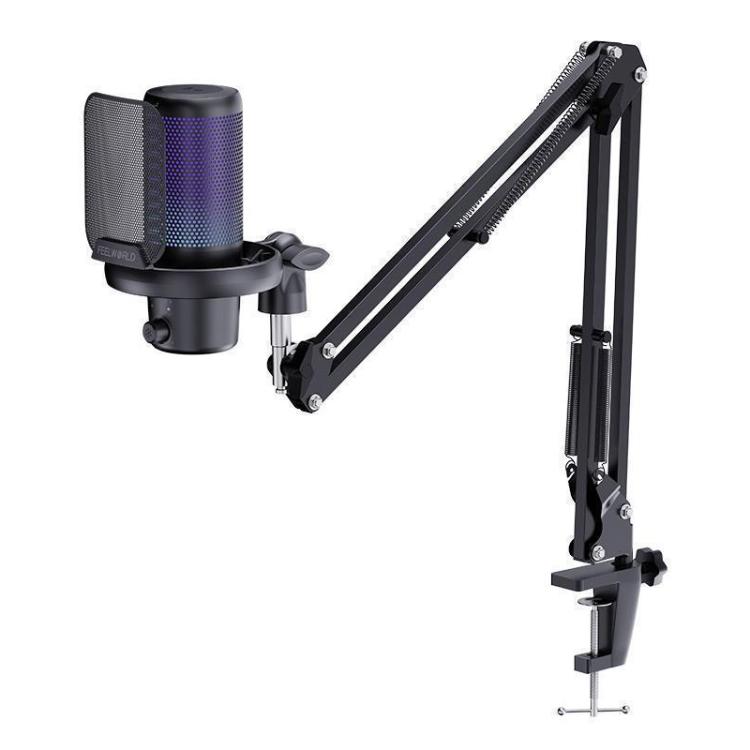 FEELWORLD VM1 USB Condenser Gaming Microphone for Streaming Noise Cancellation Mute RGB Light Boom Arm Stand