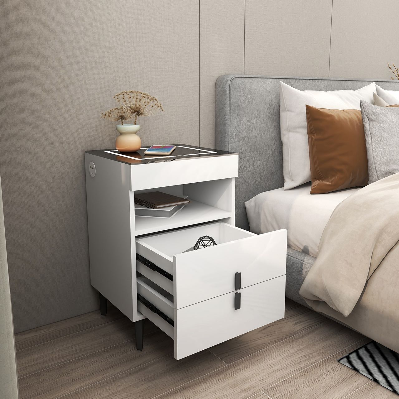 'Nicola' Smart Bedside Table with Intelligent Wireless Charging sue-e furniture
