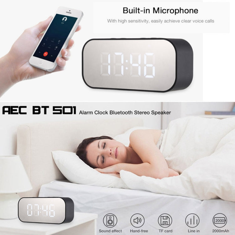 AEC BT501 Bluetooth 5.0 Mini Speaker with LED & Alarm Clock & Clock & Mirror, Support 32G TF Card