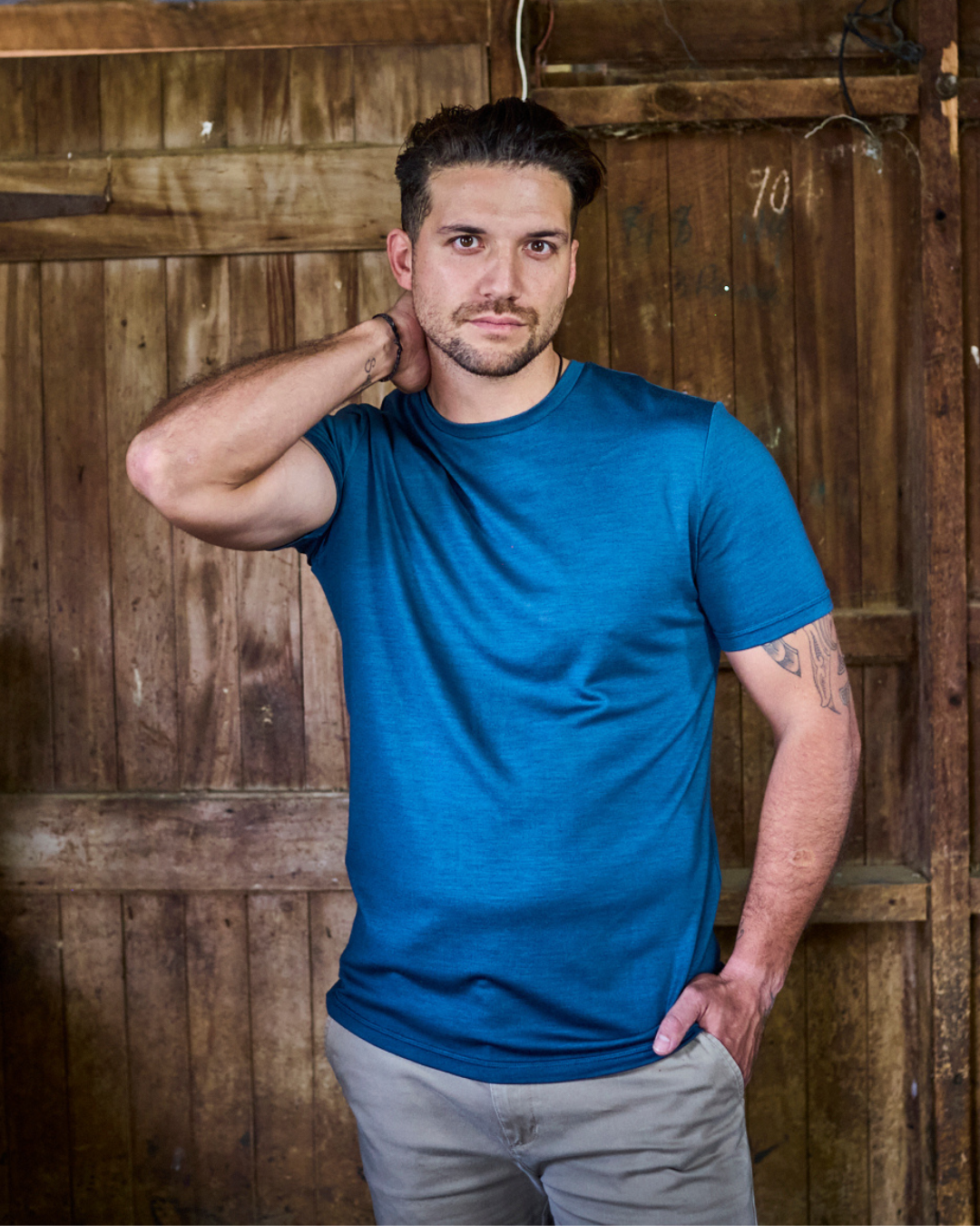 Men's Crew Short Sleeve T-shirt - 100% Merino Wool, Orion Blue Merino 365 NZ
