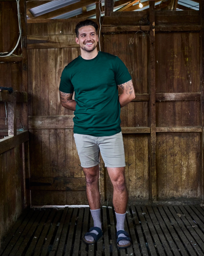 Men's Crew Short Sleeve T-shirt - 100% Merino Wool, Pine Green Merino 365 NZ