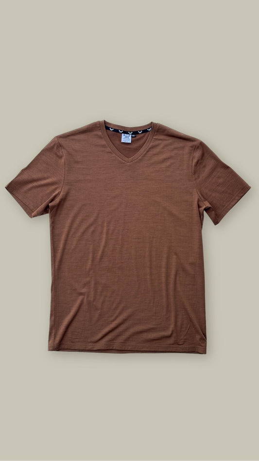 Men’s V-Neck T-shirt – Merino Blend 180gsm, Cinnamon Merino 365 NZ
