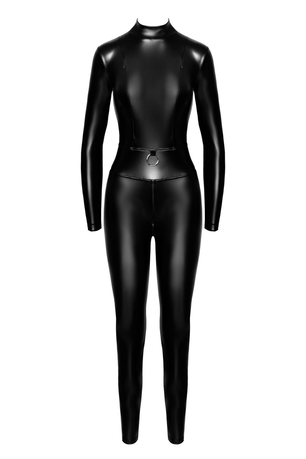 F319 Caged wetlook catsuit with zippers and ring - 3XL-0