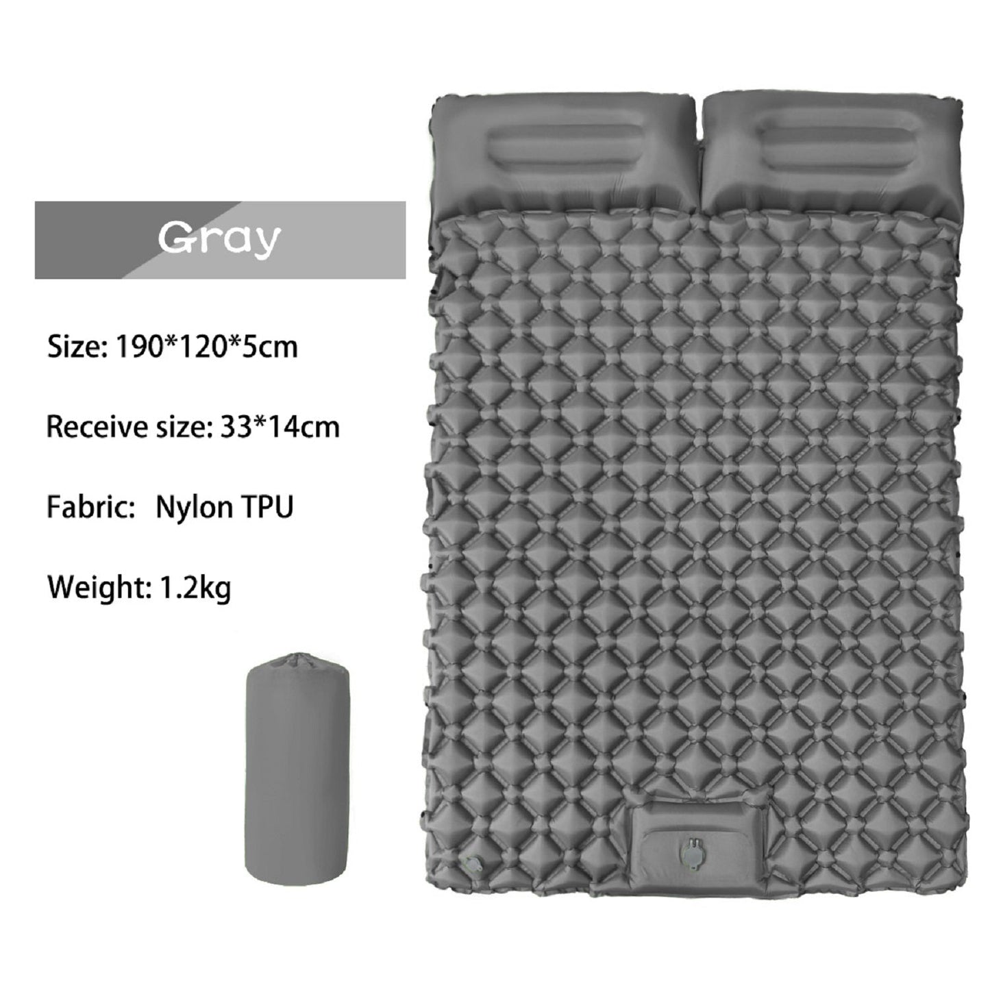 Ultralight 2 Person Inflatable Camping Sleeping Mat with Built-in Foot Pump and Pillow ECOTREK