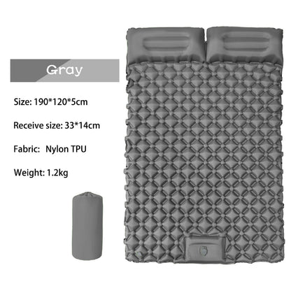 Ultralight 2 Person Inflatable Camping Sleeping Mat with Built-in Foot Pump and Pillow ECOTREK