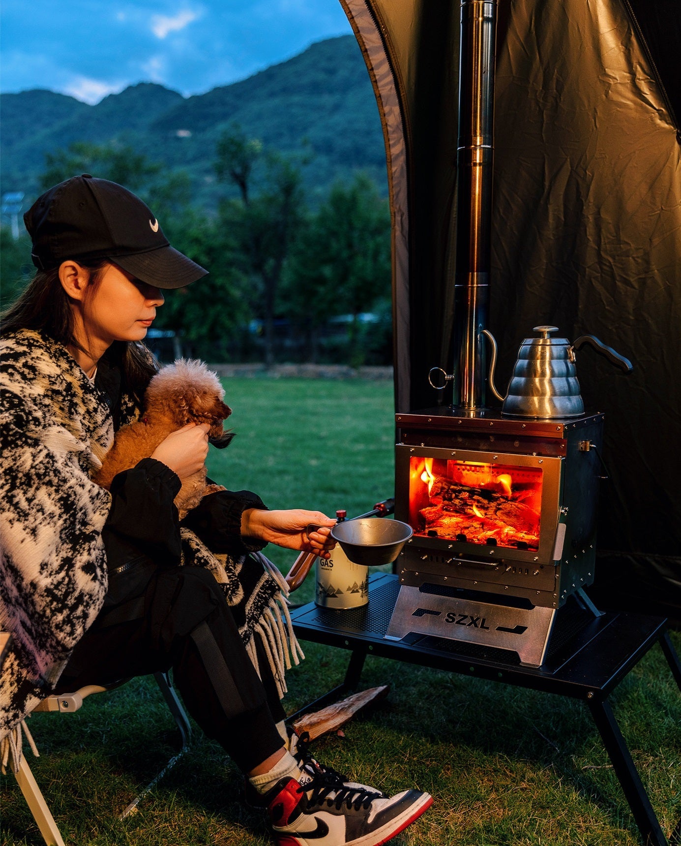 Wood Burning Stove – Outdoor Winter Heating Stove with Fire Viewing Glass ECOTREK