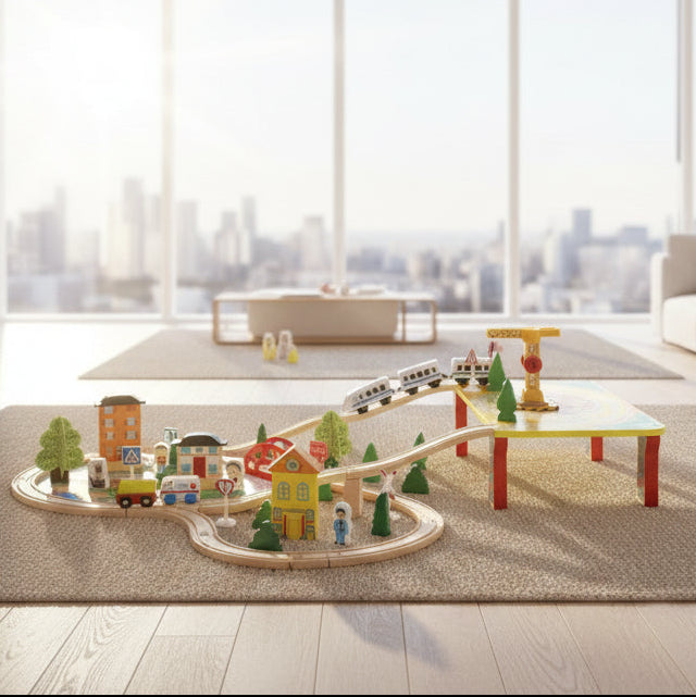 78 Pcs Wooden Railway Track Toy Early Educational Manual Control Car Set Gift dealonline.co.nz