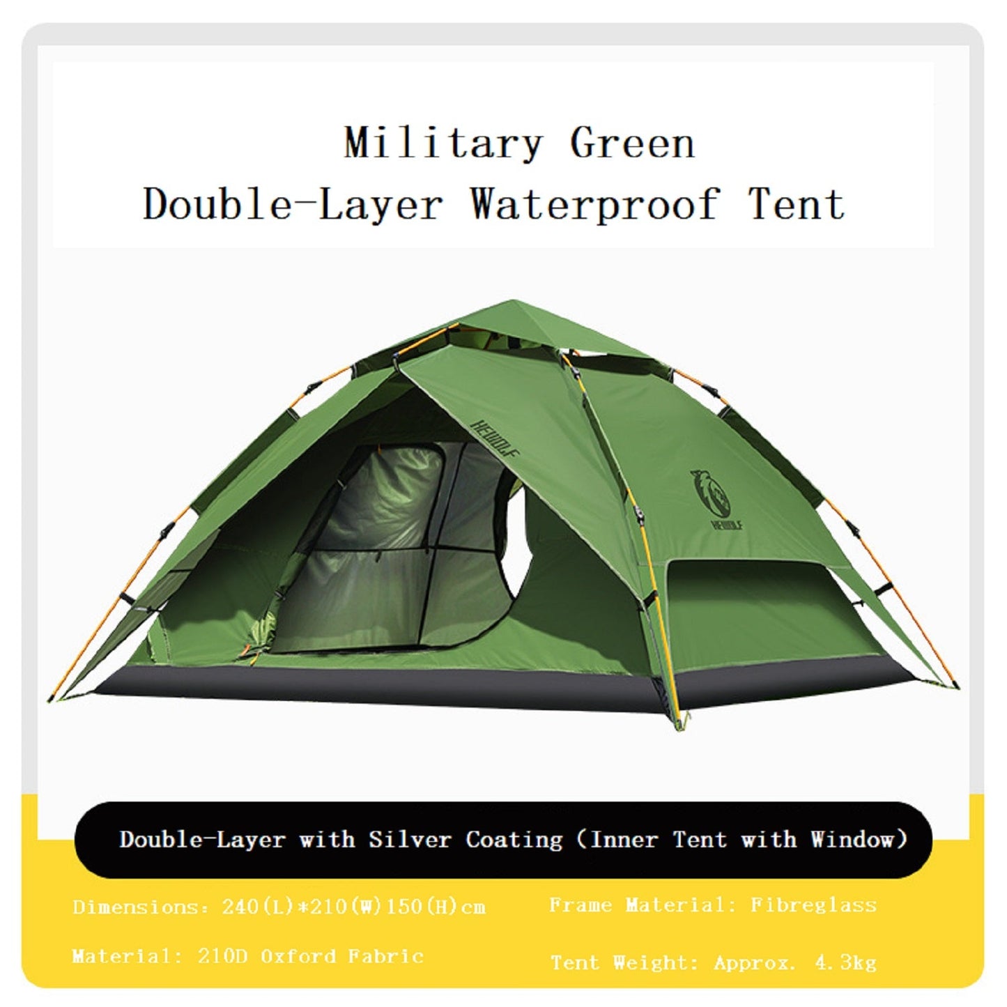 Instant Pop-Up Double-Layer Waterproof Camping Tent – Military Green ECOTREK