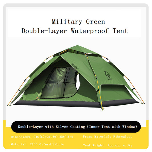 Instant Pop-Up Double-Layer Waterproof Camping Tent – Military Green ECOTREK