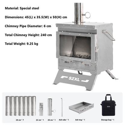 Wood Burning Stove – Outdoor Winter Heating Stove with Fire Viewing Glass ECOTREK