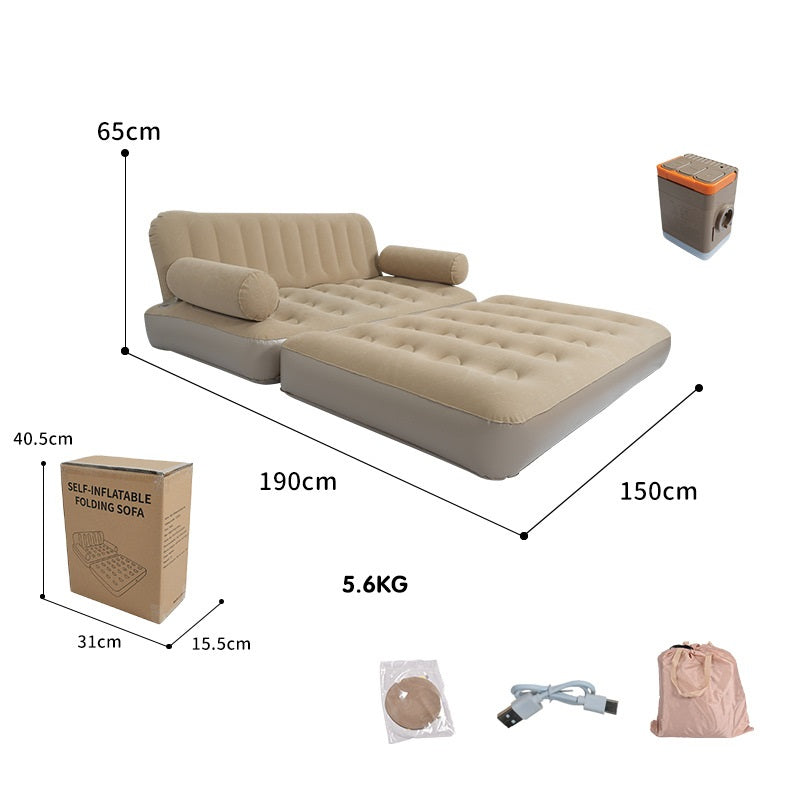 2-in-1 Inflatable Sofa Bed – Double Air Couch with High Backrest and Built-in Pump ECOTREK