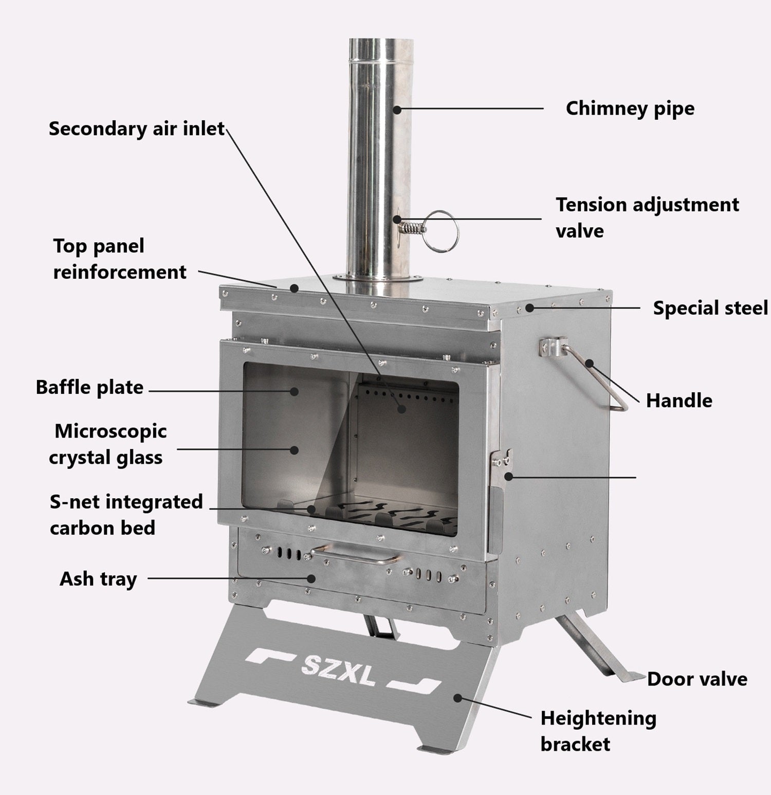 Wood Burning Stove – Outdoor Winter Heating Stove with Fire Viewing Glass ECOTREK