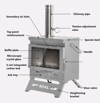 Wood Burning Stove – Outdoor Winter Heating Stove with Fire Viewing Glass ECOTREK