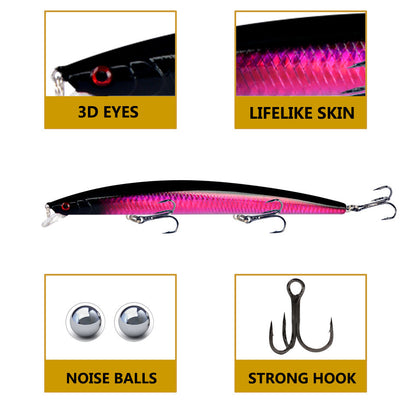 10pcs/p Large Fishing Lures 18cm Hard Bait Lures with Treble Hook Lifelike dealonline.co.nz