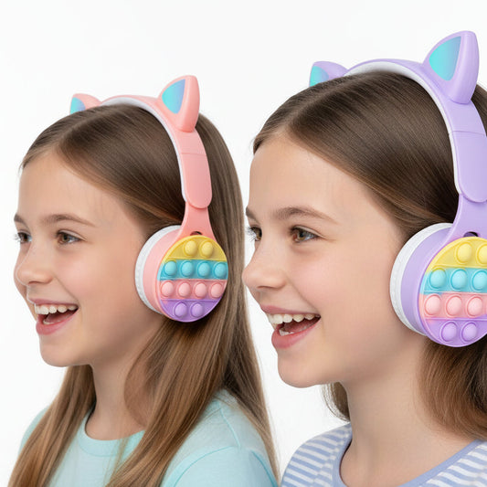 Rainbow Bubble Glowing Cat Ears Wireless Headset with Microphone Control LED dealonline.co.nz