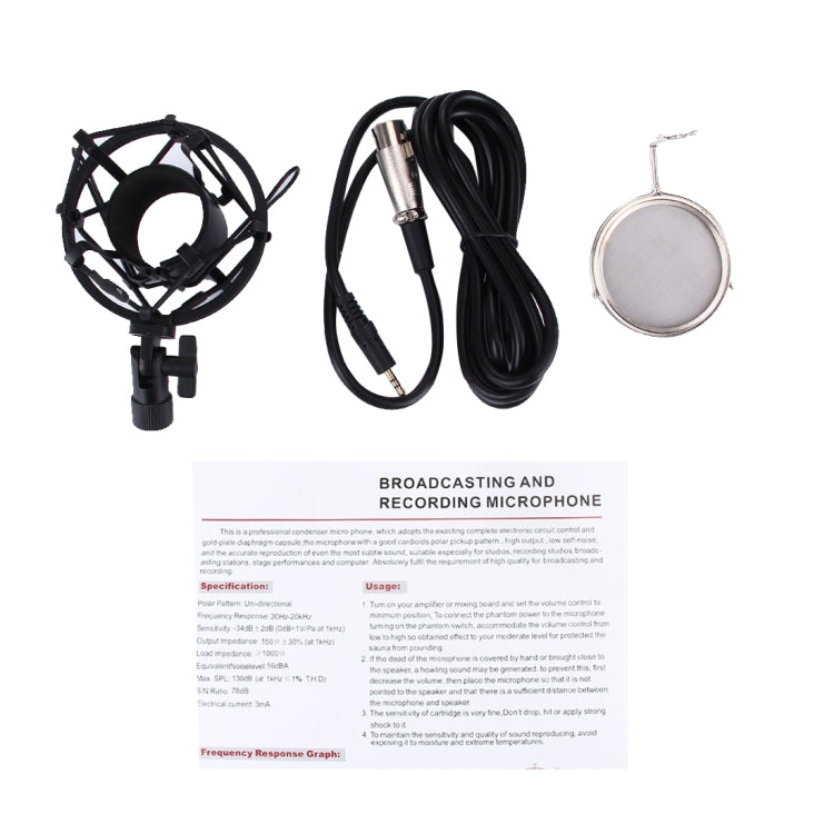 3000 Home KTV Mic Condenser Sound Recording Microphone with Shock Mount & Pop Filter for PC & Laptop, 3.5mm Earphone Port, Cable Length: 2.5m