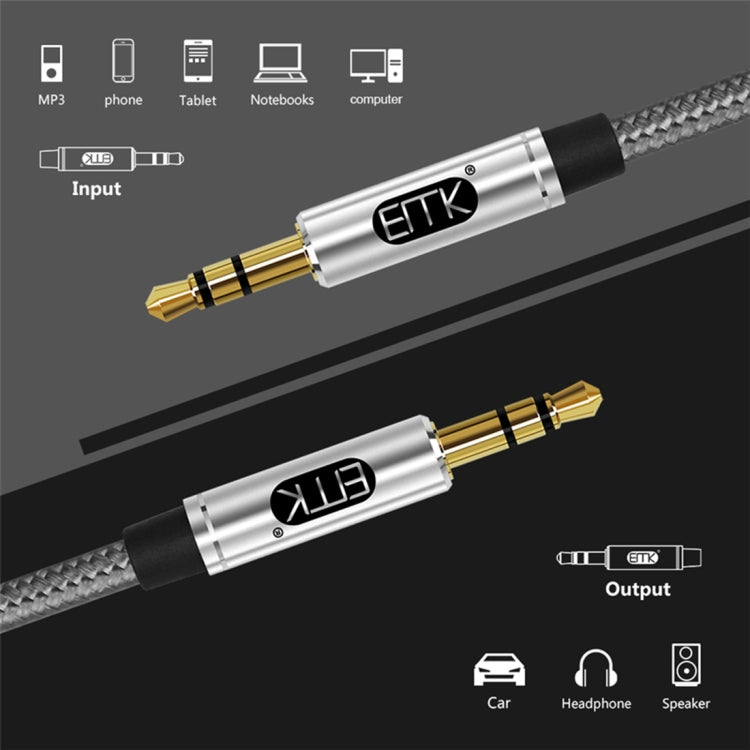 EMK 3.5mm Male to Male Gold-plated Plug Cotton Braided Audio Cable for Speaker / Notebooks / Headphone, Length: 1m