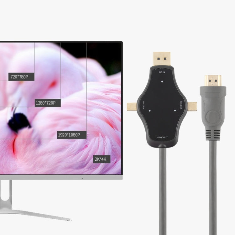 D65A 1.8m DisplayPort In & Mini DP In & USB-C / Type-C In to HDMI 4K Output Video Adapter Cable
