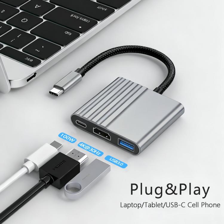 HPA-U3 3 in 1 USB-C / Type-C Male to HDTV, USB 3.0, USB-C / Type-C Adapter