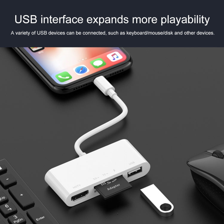 75215 5 in 1 8 Pin to HDMI + SD Card Slot + TF Card Slot + USB + 8 Pin Charging Port HD Video Converter