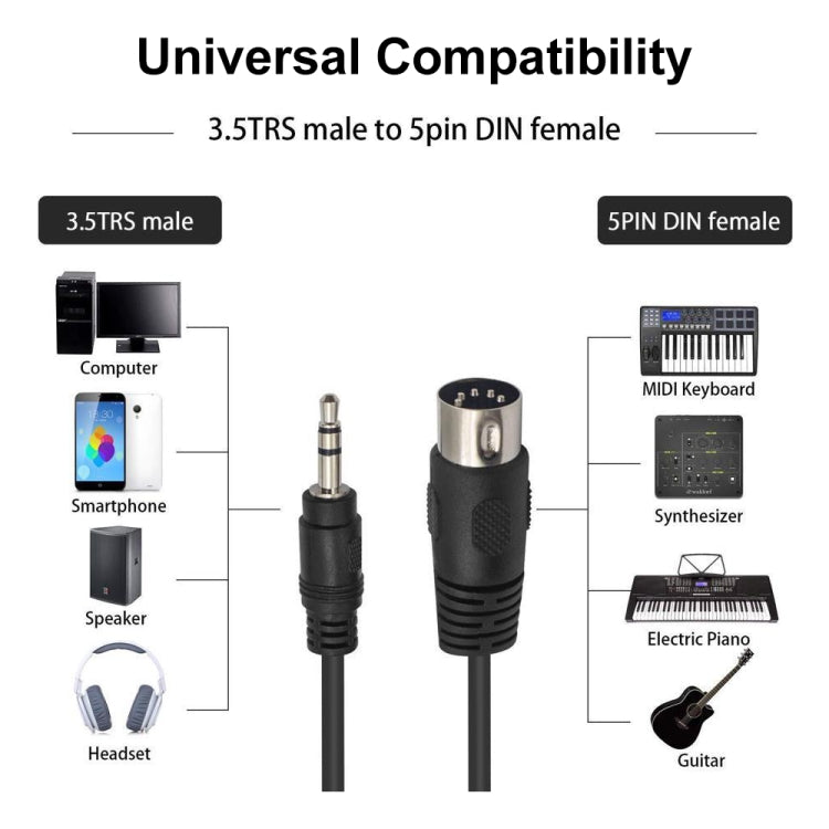 3.5mm Stereo Jack to Din 5 Pin MIDI Plug Audio Adapter Cable, Cable Length: 1.5m