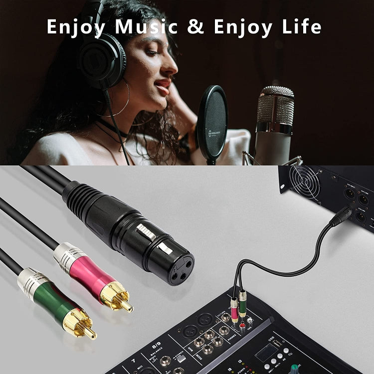30cm Metal Head 3 Pin XLR CANNON Female to 2 RCA Male Audio Connector Adapter Cable for Microphone / Audio Equipment
