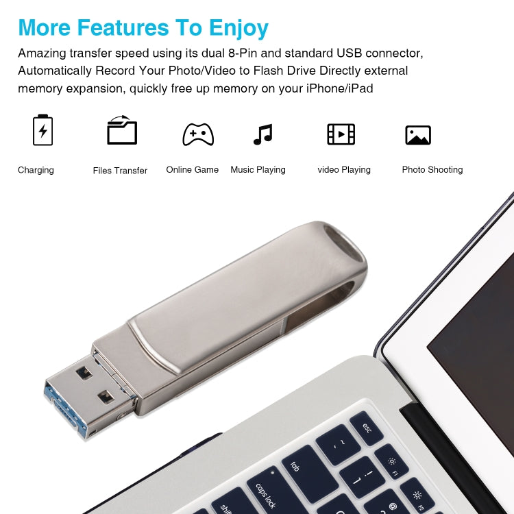 Richwell 3 in 1 128G Micro USB + 8 Pin + USB 3.0 Metal Rotating Push-pull Flash Disk with OTG Function