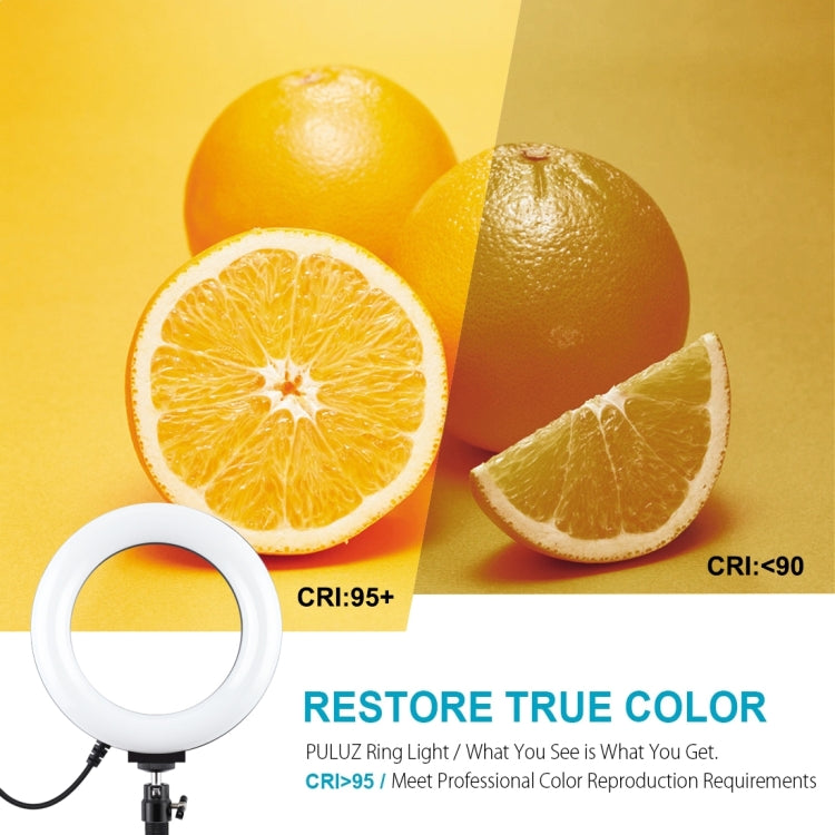 PULUZ 6.2 inch 16cm USB 10 Modes 8 Colors RGBW Dimmable LED Ring Vlogging Photography Video Lights + Desktop Tripod Mount with Cold Shoe Tripod Ball Head