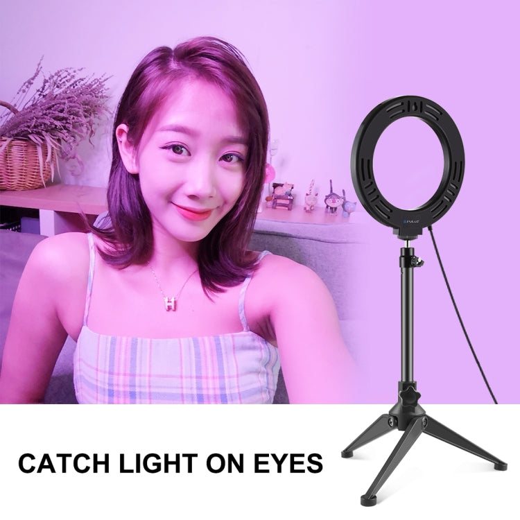 PULUZ 6.2 inch 16cm USB 10 Modes 8 Colors RGBW Dimmable LED Ring Vlogging Photography Video Lights + Desktop Tripod Mount with Cold Shoe Tripod Ball Head