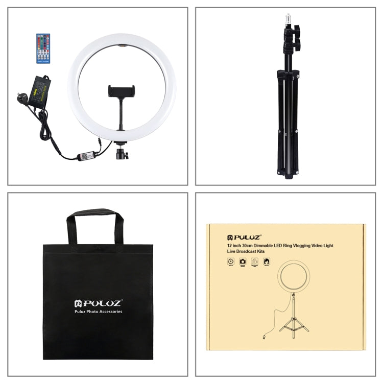PULUZ 11.8 inch 30cm RGB Light 1.1m Tripod Mount Dimmable LED Ring Vlogging Selfie Photography Video Lights Live Broadcast Kits with Cold Shoe Tripod Ball Head & Phone Clamp