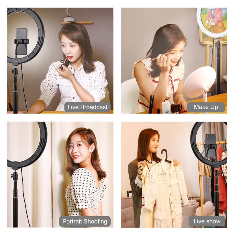 PULUZ 11.8 inch 30cm Light + 1.65m Tripod Mount Curved Surface USB 3 Modes Dimmable Dual Color Temperature LED Ring Vlogging Video Light Live Broadcast Kits with Phone Clamp