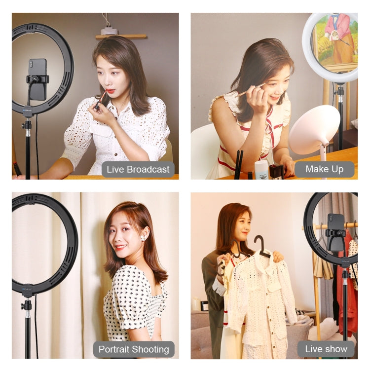 PULUZ 11.8 inch 30cm Light + 1.1m Tripod Mount Curved Surface USB 3 Modes Dimmable Dual Color Temperature LED Ring Vlogging Video Light  Live Broadcast Kits with Phone Clamp