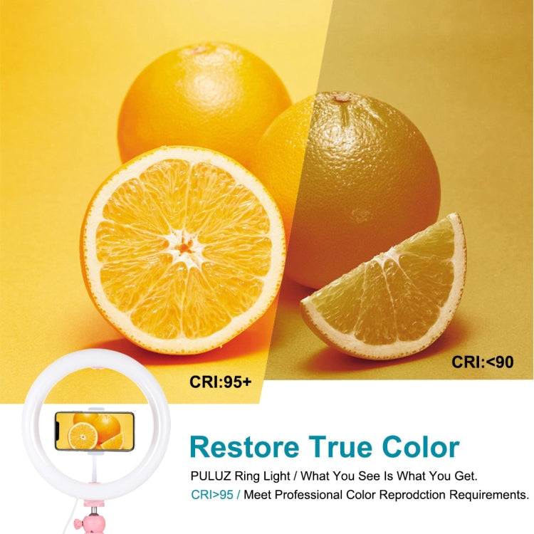 PULUZ 10.2 inch 26cm Light + Desktop Tripod Mount USB 3 Modes Dimmable Dual Color Temperature LED Curved Diffuse Light Ring Vlogging Selfie Photography Video Lights with Phone Clamp