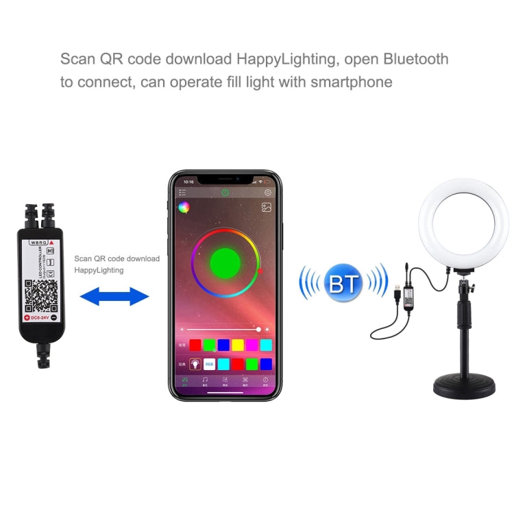 PULUZ 6.2 inch 16cm RGBW Light + Round Base Desktop Holder USB Dimmable LED Ring Vlogging Photography Video Lights with Cold Shoe Tripod Ball Head & Remote Control