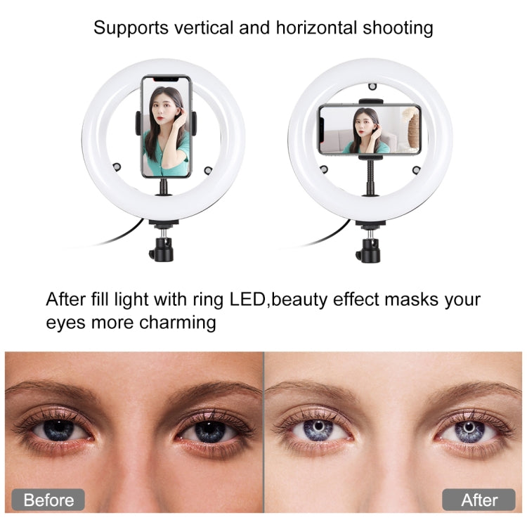 PULUZ 7.9 inch 20cm Mirror Light + Round Base Desktop Mount 3 Modes Dimmable Dual Color Temperature LED Curved Light Ring Vlogging Selfie Photography Video Lights with Phone Clamp