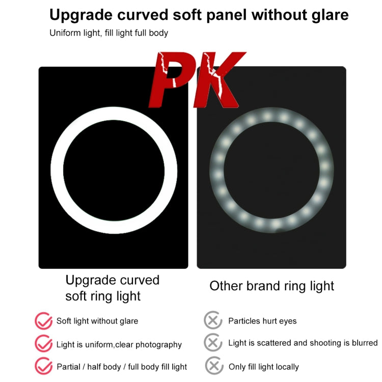 PULUZ 7.9 inch 20cm Light+ 1.1m Tripod Mount USB 3 Modes Dimmable Dual Color Temperature LED Curved Light Ring Vlogging Selfie Photography Video Lights with Phone Clamp