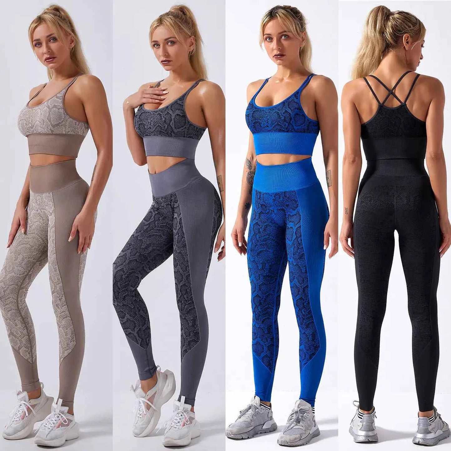 Seamless Snake Print Yoga Set for Women - Moisture-Wicking 2-Piece Activewear | Fitness Outfit