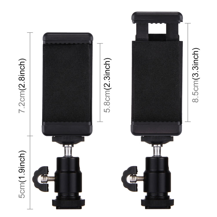 PULUZ 1/4 inch Hot Shoe Tripod Head +  Tripod Stand Clamp for iPhone, Samsung, Huawei, HTC, 5.5cm - 8cm Width Smartphones