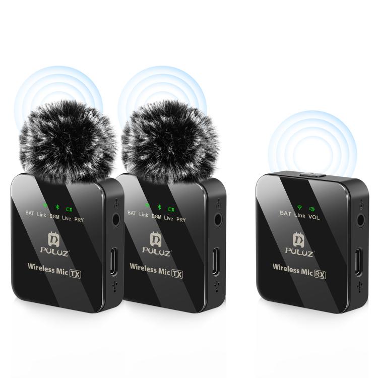 PULUZ 2 TX + 1 RX Wireless Lavalier Microphone