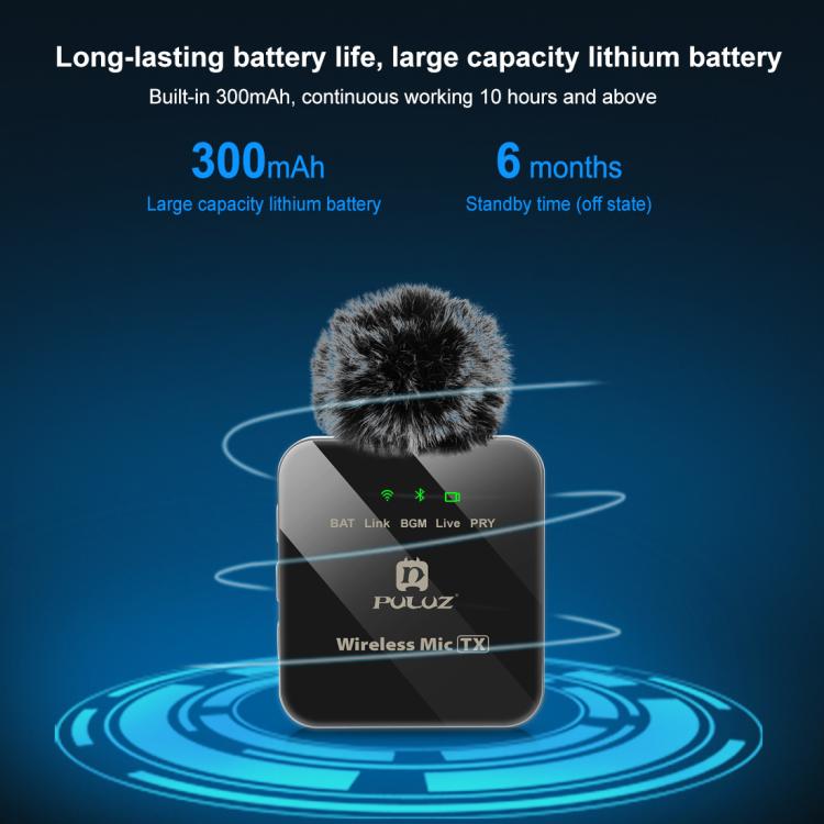 PULUZ 2 TX + 1 RX Wireless Lavalier Microphone