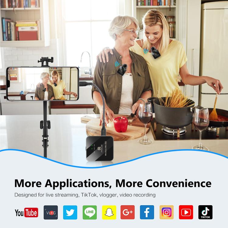 PULUZ 2 TX + 1 RX Wireless Lavalier Microphone