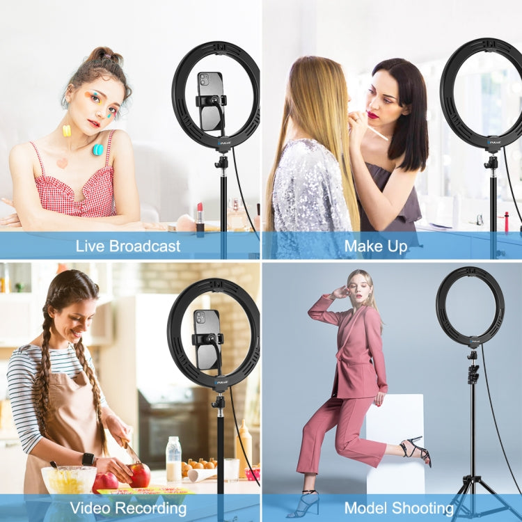 PULUZ 10.2 inch 26cm USB 3 Modes Dimmable LED Ring Vlogging Selfie Beauty Photography Video Lights with Tripod Ball Head & Phone Clamp