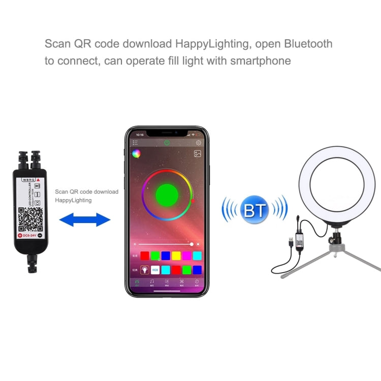 PULUZ 6.2 inch 16cm USB RGBW Dimmable LED Ring Vlogging Photography Video Lights  with Cold Shoe Tripod Ball Head & Remote Control