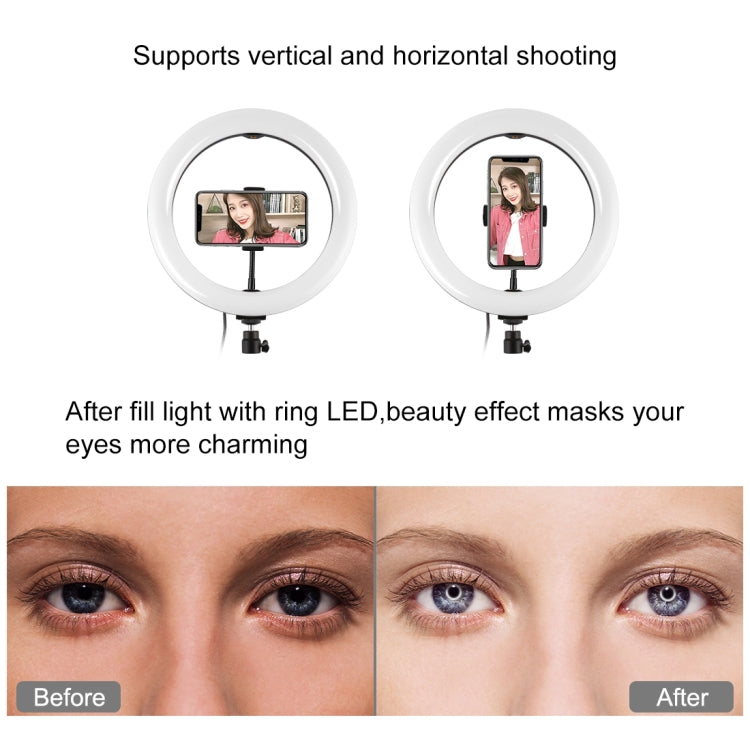 PULUZ 10.2 inch 26cm USB 10 Modes 8 Colors RGBW Dimmable LED Ring Vlogging Photography Video Lights with Cold Shoe Tripod Ball Head & Phone Clamp