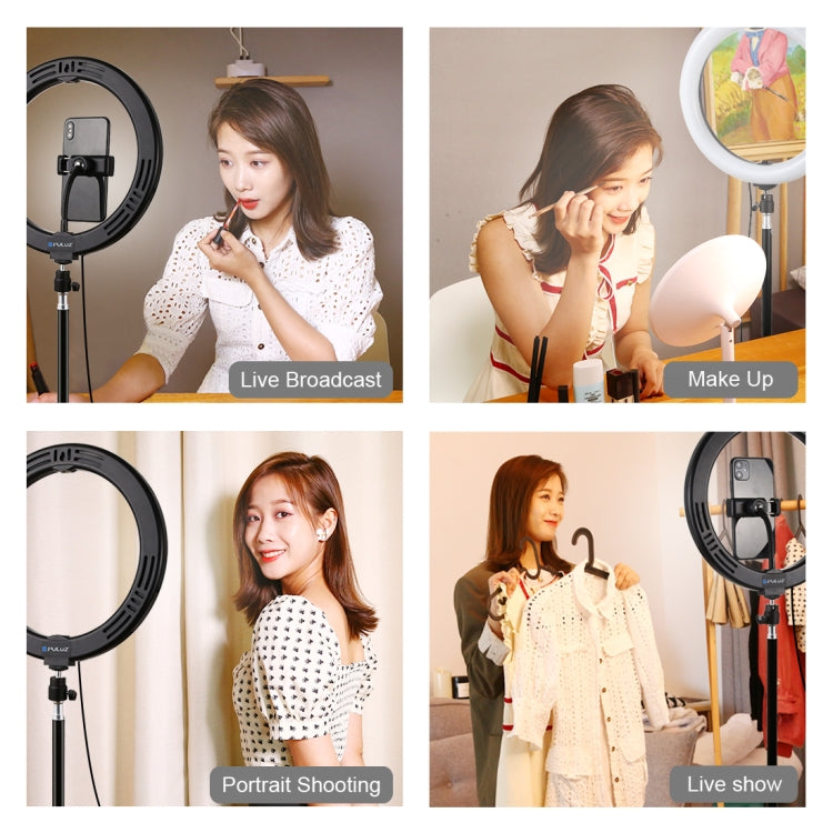 PULUZ 10.2 inch 26cm USB 10 Modes 8 Colors RGBW Dimmable LED Ring Vlogging Photography Video Lights with Cold Shoe Tripod Ball Head & Phone Clamp