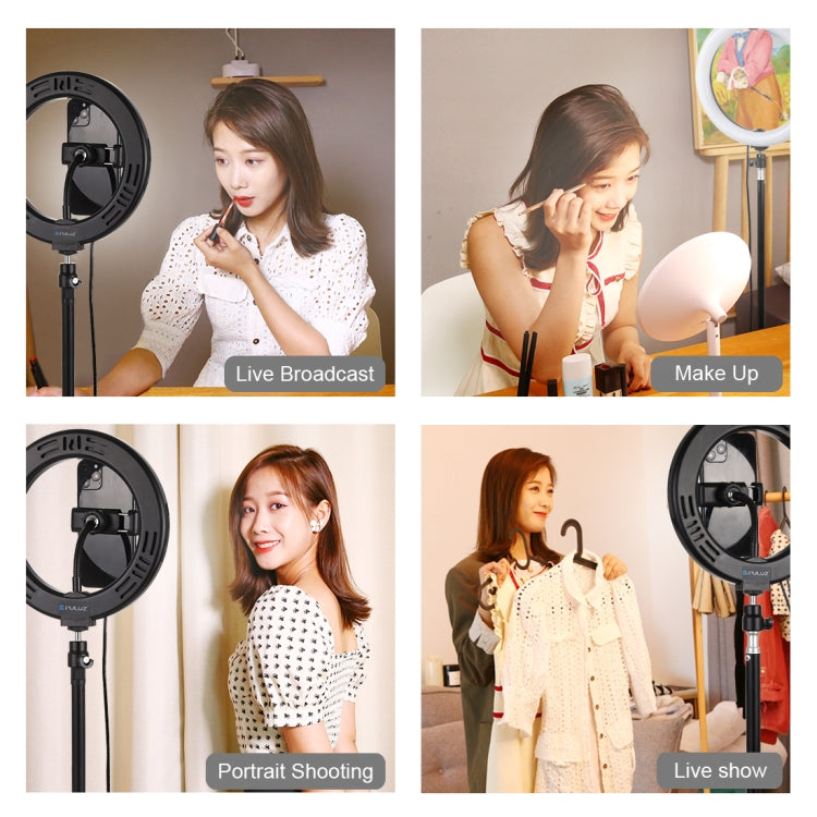 PULUZ 7.9 inch 20cm USB 3 Modes Dimmable Dual Color Temperature LED Curved Light Ring Vlogging Selfie Photography Video Lights with Phone Clamp